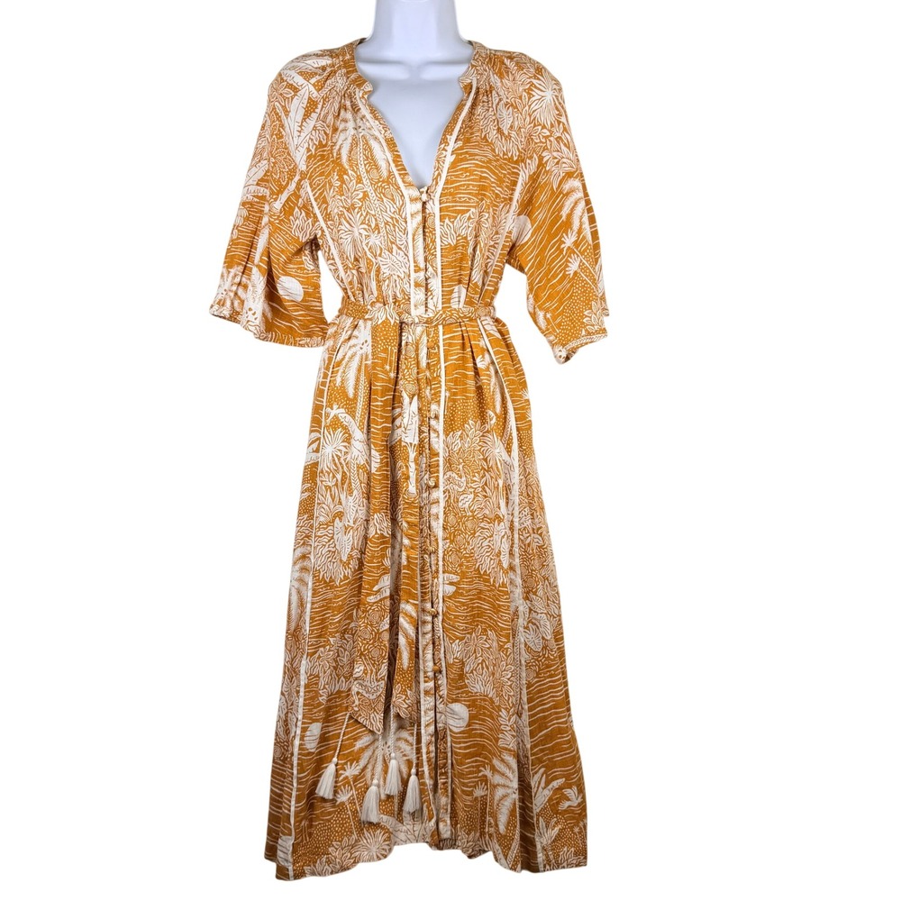 Desmond & Dempsey H&M Linen Blend Midi Kaftan Dress S Boho Resortwear TasselBelt